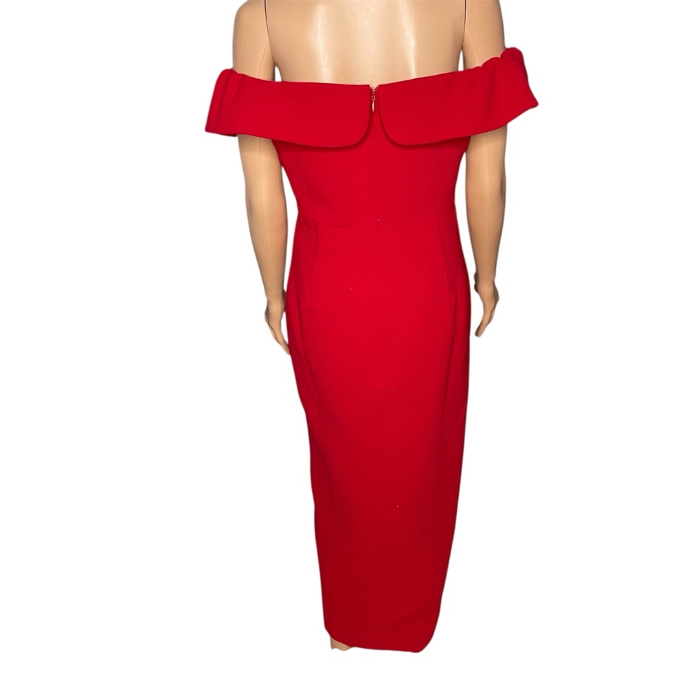 Self-Portrait Red Crepe Bow Midi Dress Size 8 NWT Off-Shoulder Side Slit - Picture 3 of 14